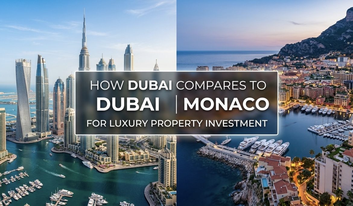 Dubai skyline compared with Monaco waterfront for luxury property investment