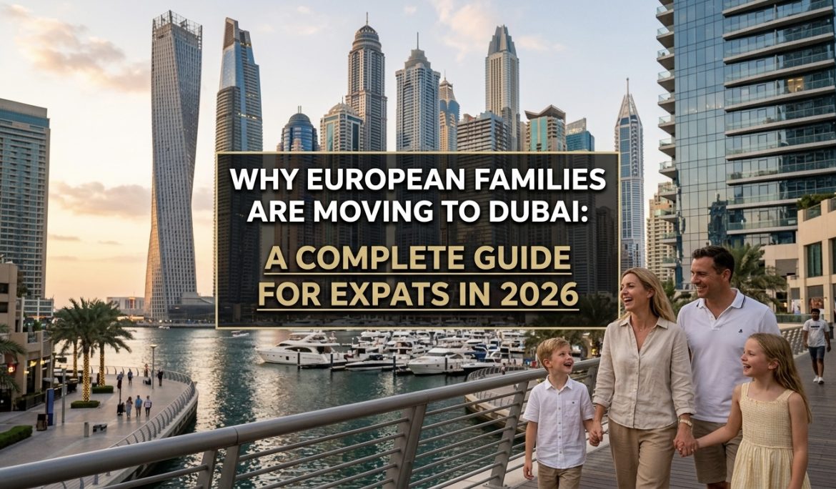 European family enjoying a modern lifestyle in Dubai with skyline and luxury residential communities.